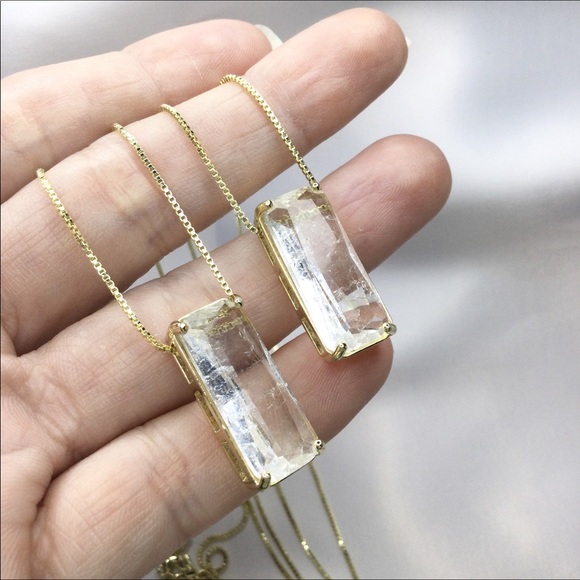 Brazilian Clear Crystal  Necklace 18k Gold Filled - Picture 4 of 4